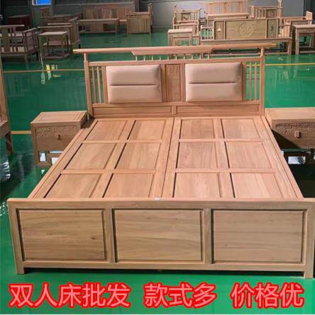 实木床北方老榆木卧室双人床主卧仿古新中式储物白坯白胚箱床