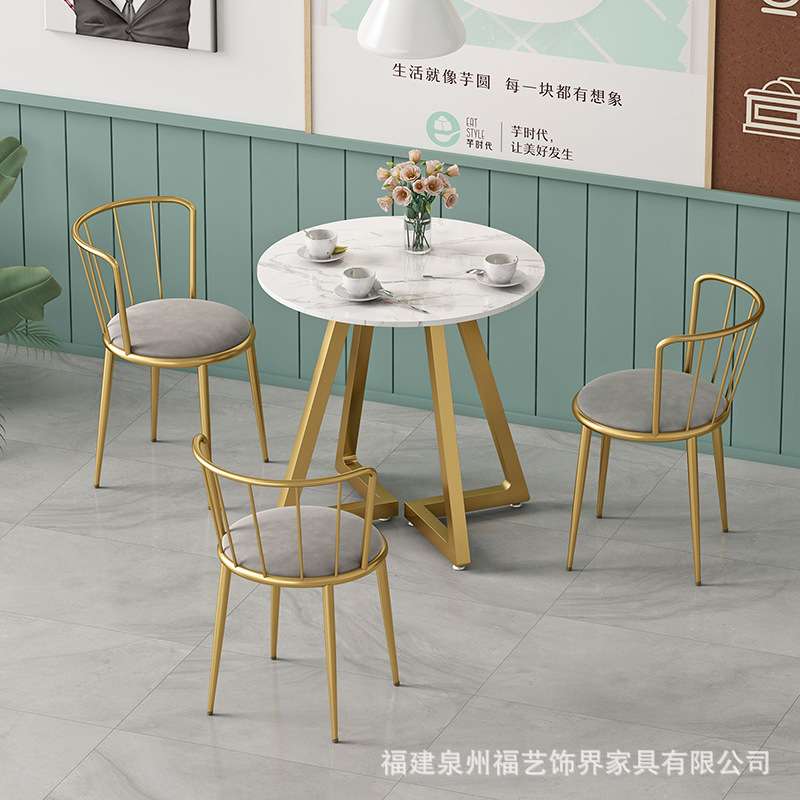 北欧大理石小圆桌奶茶店桌椅组合咖啡厅休闲洽谈一桌四椅网红餐桌