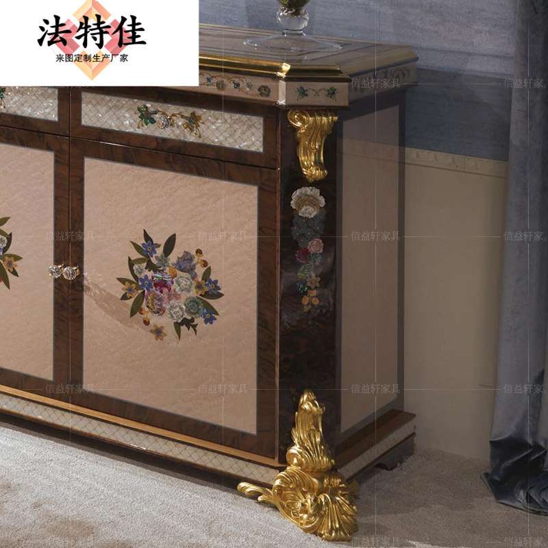 奢华法式实木餐边柜意大利宫廷欧式彩贝收纳储物柜餐厅碗碟柜