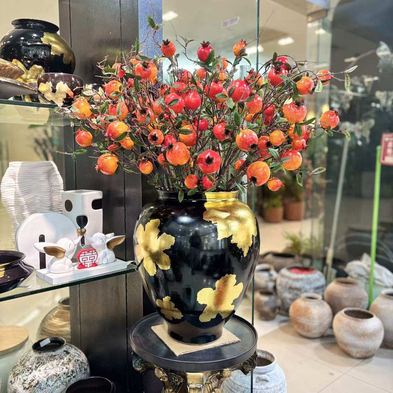 新中式创意手绘贴金箔陶瓷陈设饰品摆件样板房间酒店办公室玄关