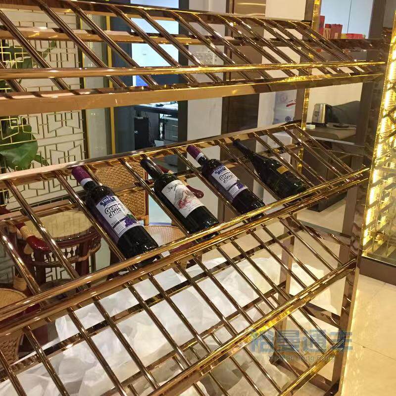 制作酒庄304架子镜面钛金展示架简约金属层架圆管不锈钢酒架酒柜