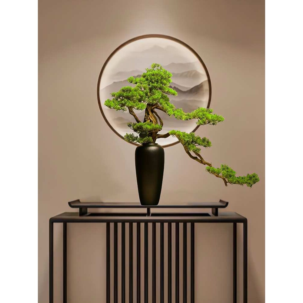 新中式迎客松盆景枯山水绿植植物家居室内松树软装装饰品摆件