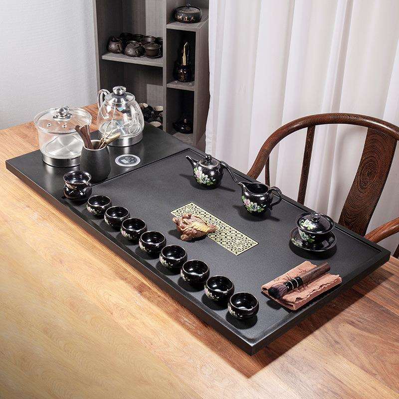 整块乌金石茶盘套装全自动上水茶台烧水壶一体电磁炉家用茶海刻字