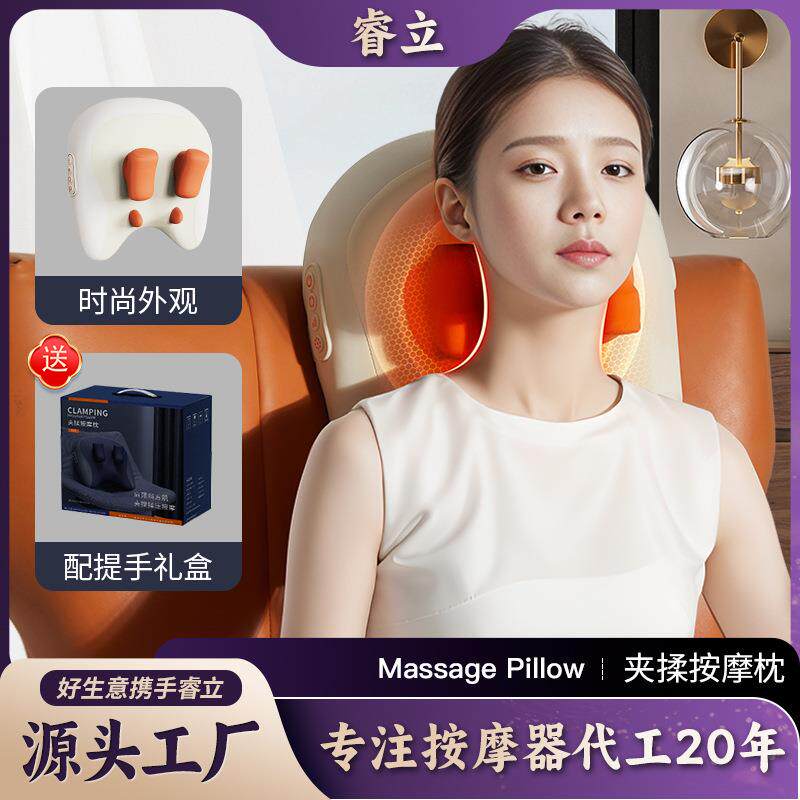 按摩枕跨境韩国热销按摩器靠枕热敷颈部两用腰部颈椎斜方肌按摩仪