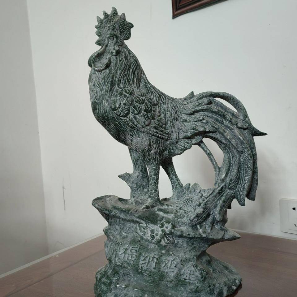 大理石金鸡纳福工艺品室内办公桌石雕鸡雕塑吉祥摆件装饰礼品
