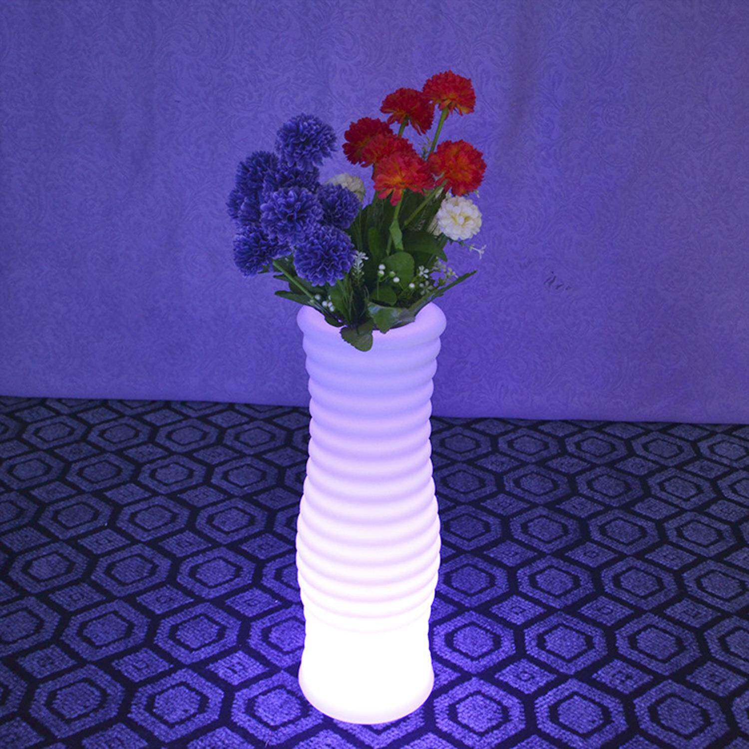 酷擎led发光花瓶 螺纹落地花瓶灯七彩遥控USB充电跨境热卖花盆