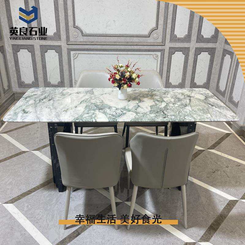 轻奢大理石餐桌组合现代简约吃饭桌子家用汉都人大理石长方桌小户