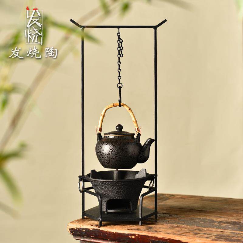 发烧陶围炉煮茶器具全套铸铁凉艺挂钩炭炉烧水提梁壶家用庭院取暖