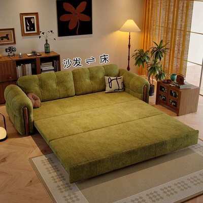 复古多功能沙发床两用可折叠小户型公寓双人书房伸缩一体布艺沙发