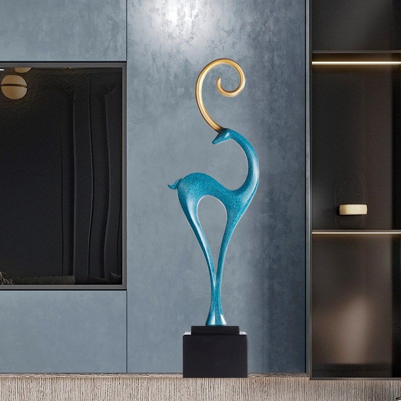 入户玄关壁龛鹿摆件客厅电视柜两边竖高轻奢高级感落地艺术软装饰