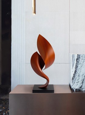 现代抽象实木雕塑摆件会所酒店样板房客厅玄关装饰摆饰软装艺术品