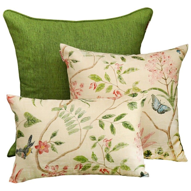 抱枕靠枕套垫美式花鸟数码印花家用汽车沙发护腰大号现代简约现代