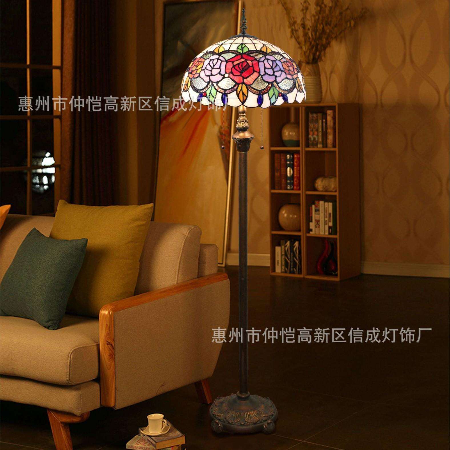 跨境蒂凡尼美式乡村田园餐厅双色玫瑰花边高档中式卧室书房落地灯