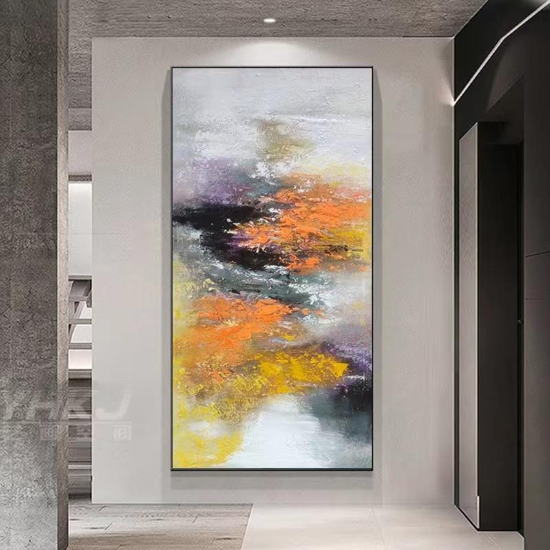 纯手绘赵无极风格抽象风景画新中式客厅入户玄关挂画落地竖款油画
