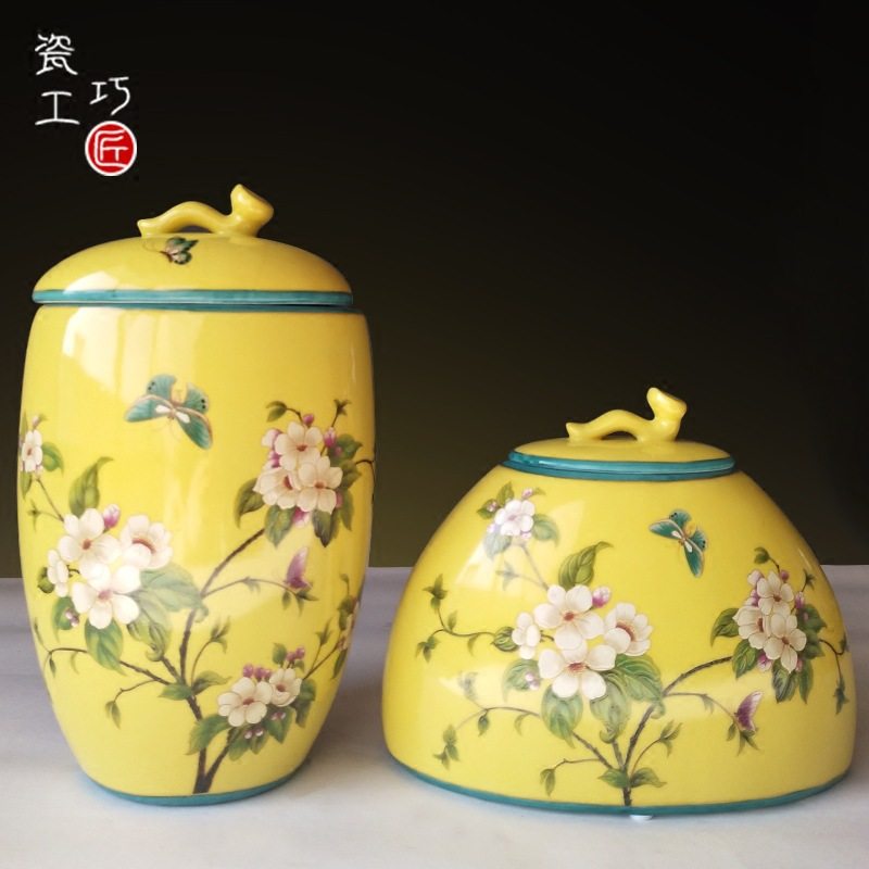 欧式手工粉彩陶瓷现代新中式储物罐摆件客厅摆设家居简约装饰花瓶