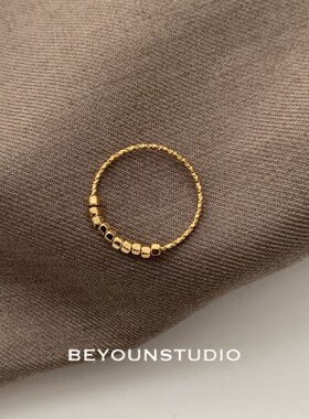 别样 细闪精致小巧金色方块细圈戒指轻奢时尚气质不掉色指环女K92