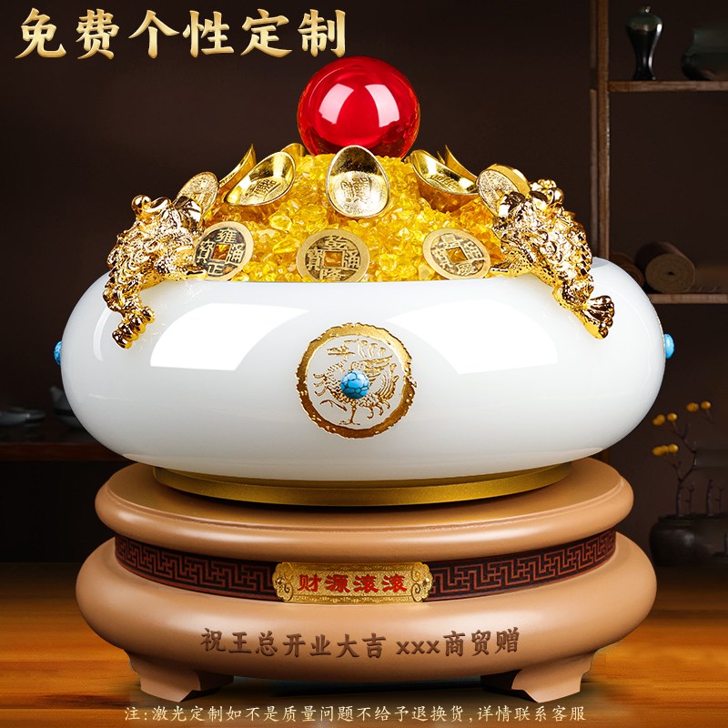 开宝盆摆件招财聚财罗盘琉璃存钱罐乔迁礼聚物业礼家居办公室客厅