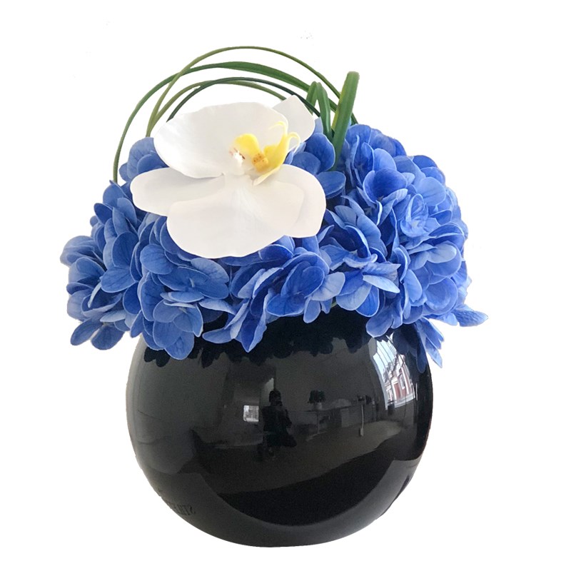 艺谈蓝色绣球花仿真花高插花会所商务桌花洽档桌会议样板间假花
