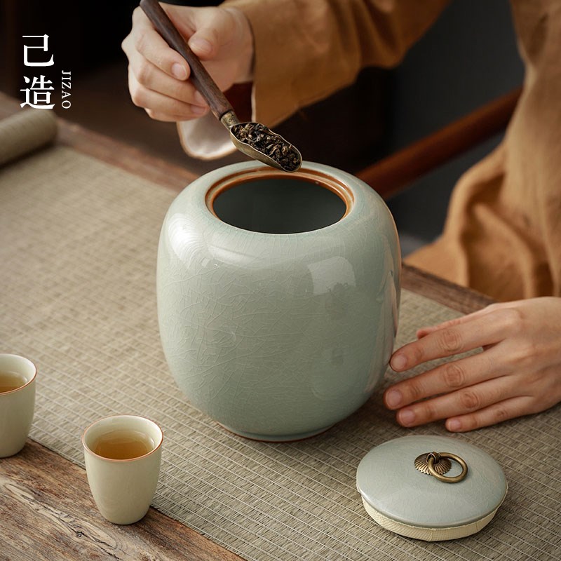 茶叶罐陶瓷密封罐哥窑开片存储普洱绿茶罐大小号一斤装家用