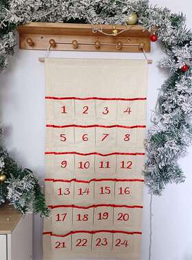 跨境热款绣红色数字帆布挂历christmas advent calendar