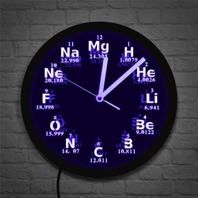 LED发光挂钟黑色墙钟 科学化学元素周期表家居装饰时钟壁钟跨境