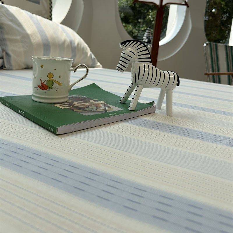 简约少女心蓝色条纹双层纱床笠床单单件保护套全棉纯棉宿舍床罩,床上用品,床单,淘宝优惠券,粉丝福利购,淘宝优惠卷