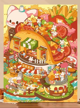 宝藏湾【爆炸安仔】美食时刻diy数字油画丙烯填充手工减压油彩画