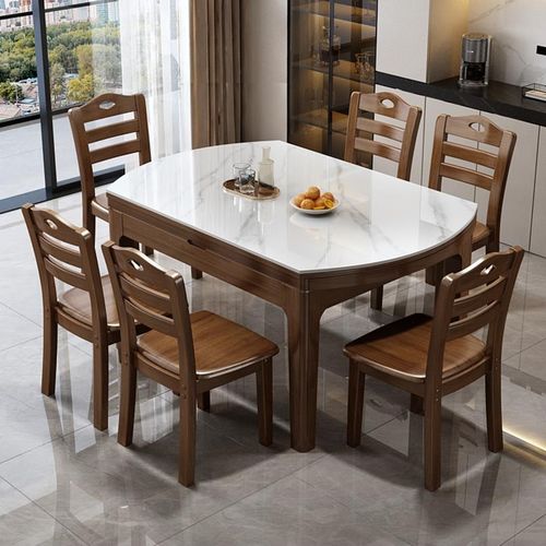 岩板餐桌椅组合现代简约轻奢家用小户型伸缩折叠实木饭桌变圆桌子