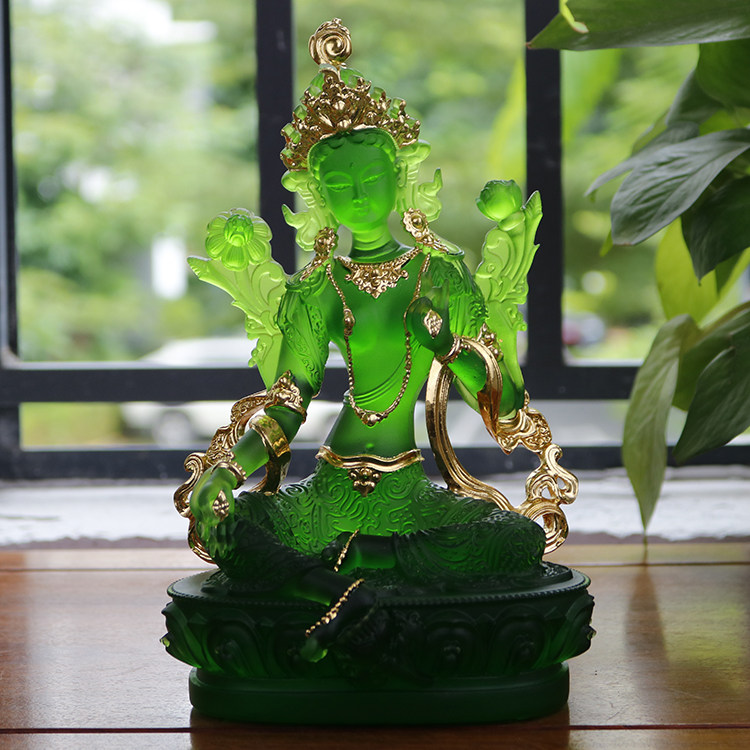 禅悦佛艺古法琉璃贴金绿度母佛像彩绘观音菩萨密宗供具佛堂摆件
