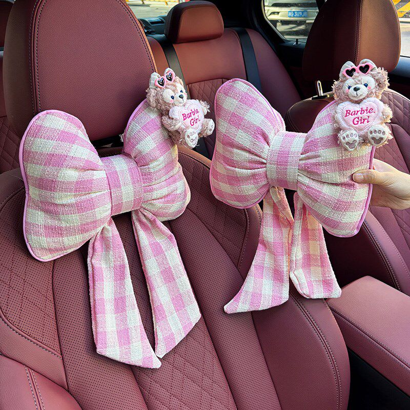 汽车头枕护颈枕车载座椅靠枕车用可爱雪莉玫女士车内枕头腰靠套装