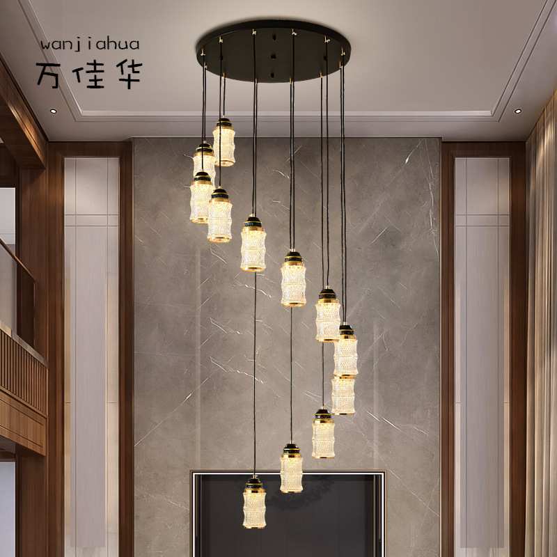 新中式吊灯复式旋转楼梯吊灯loft现代简约餐厅灯具中国风禅意灯饰