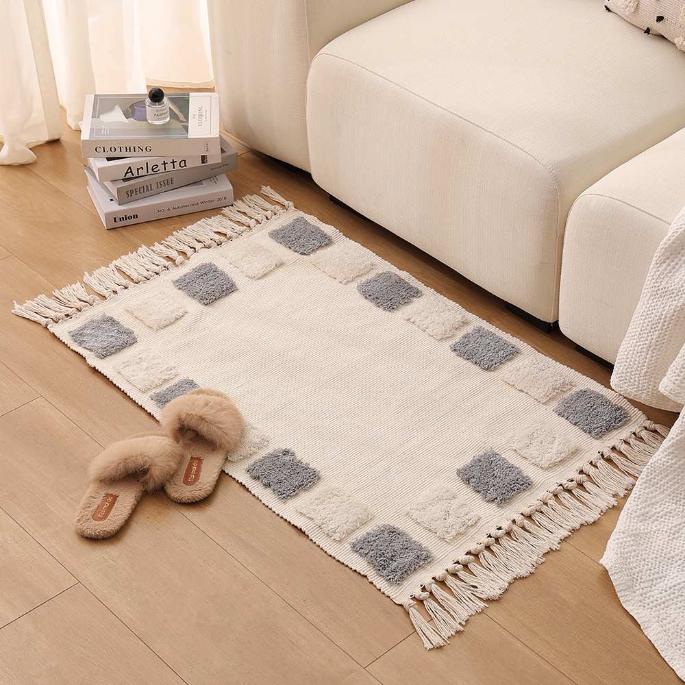 棉线编织美式家用入户垫60X90彩色簇绒阳台进门地垫玄关换鞋脚垫