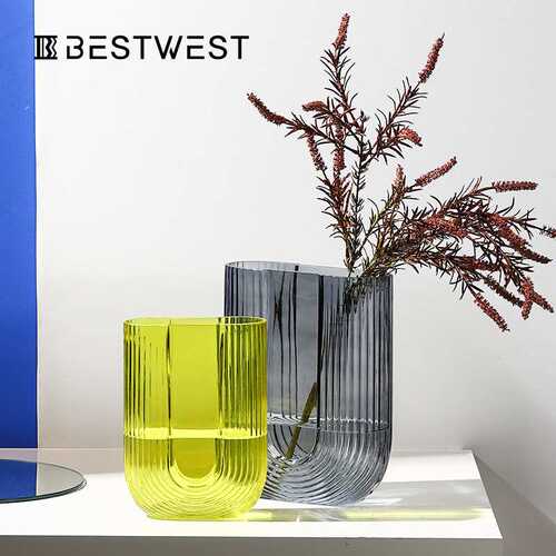 Best west 几何透明插花器水培玻璃花瓶摆件 家居客厅桌面装饰品