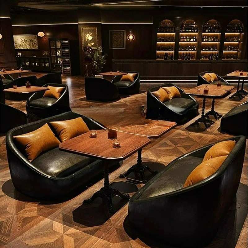 复古酒吧威士忌吧卡座沙发休闲酒吧清吧西餐厅咖啡厅桌椅皮艺沙发