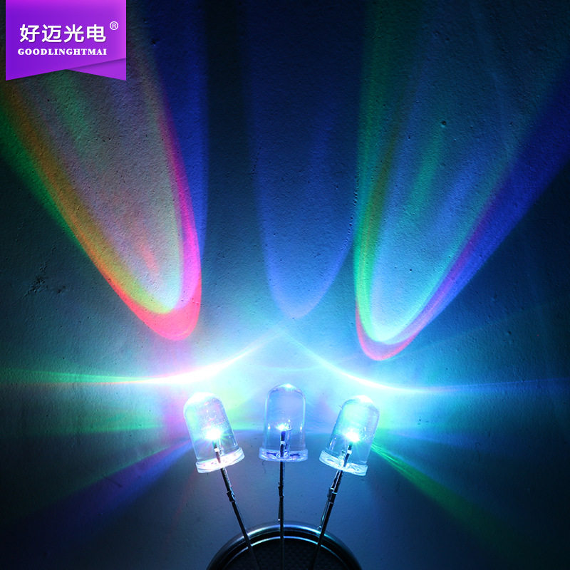 LEDF5圆头透明七彩快闪灯珠RGB内置IC控制渐变色红绿蓝爆闪灯珠