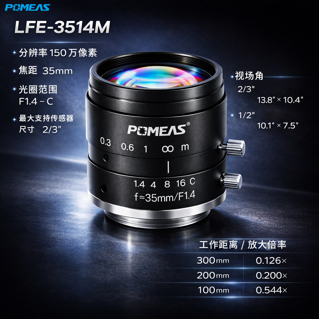 Pomeas自动化工业镜头C接口大靶面定焦35mm机器视觉FA镜头工厂