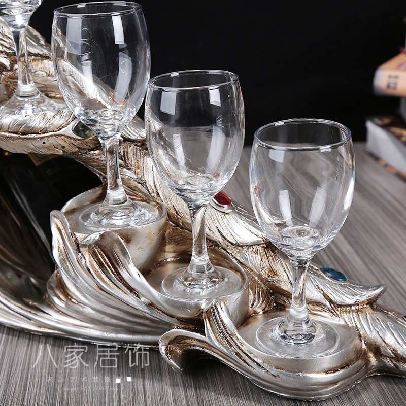 欧式复古做旧孔雀红酒架摆件 雕塑 树脂工艺品家居客厅桌面装饰品