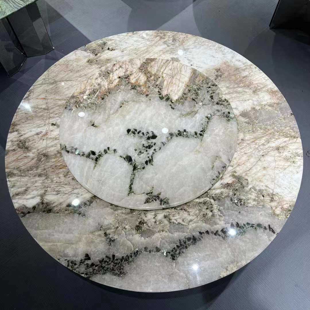 绿钻潘哆拉天然大理石餐桌异形石材台面泡茶桌茶几奢石大板