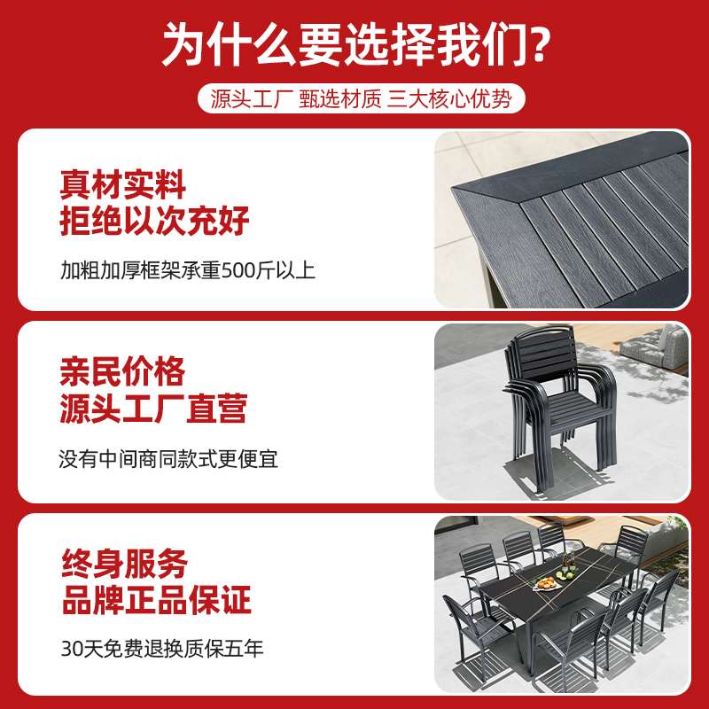 户外桌椅套装防腐塑木别墅庭院休闲餐桌椅组合花园露天茶桌椅