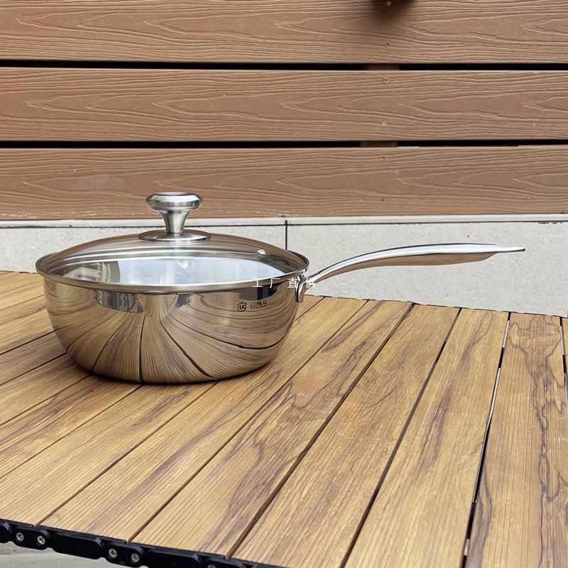 伦凯304不锈钢雪平锅不粘锅无涂层小炒锅煎炒煮多用锅汤锅24c