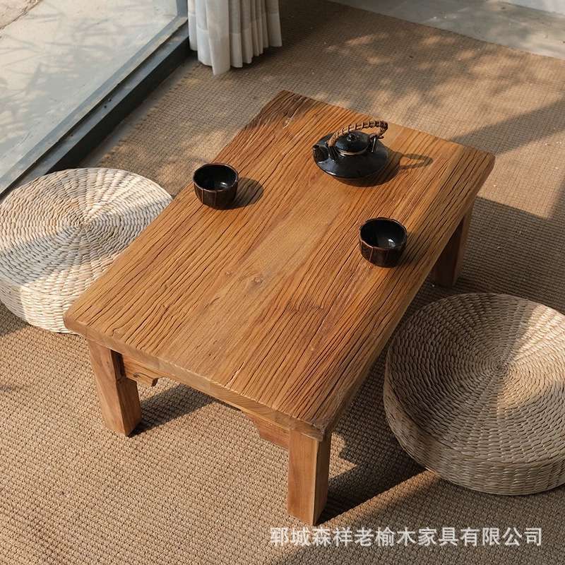 老榆木炕桌家用卧室打坐喝茶桌方形卧室飘窗桌榆木家具茶台桌子