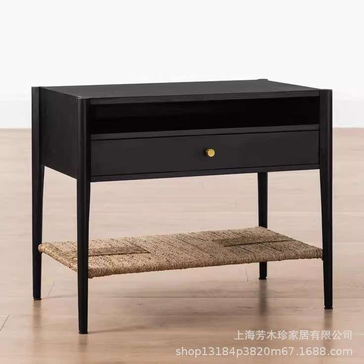 轻奢简约实木床头柜新中式小型家用收纳储物卧室床边置物柜设计师