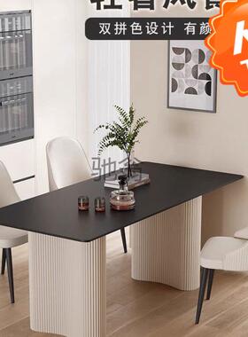 ir纯黑色岩板餐桌2024新款意式现代简约家用小户型长方形吃饭桌