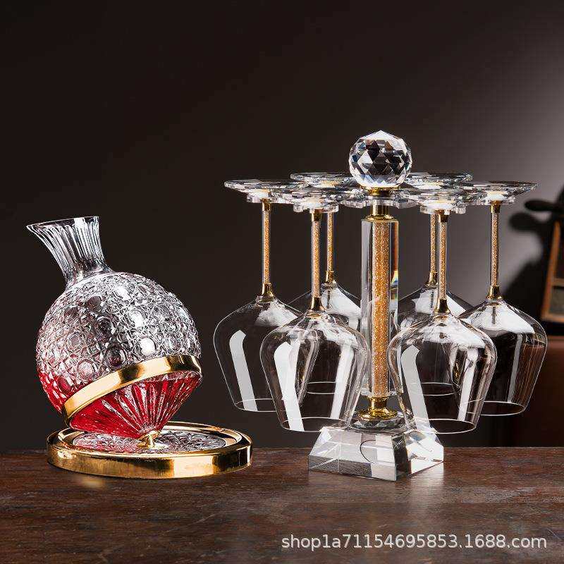 轻奢高端红酒杯水晶玻璃高脚杯家用商用酒杯旋转水晶杯架杯子套装