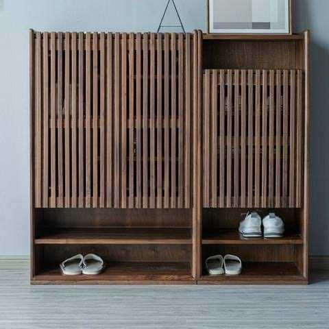 北欧纯实木鞋柜黑胡桃格栅透气鞋架设计师家用门口大容量入户玄关,3C数码配件,摄像机配件,淘宝优惠券,粉丝福利购,淘宝优惠卷