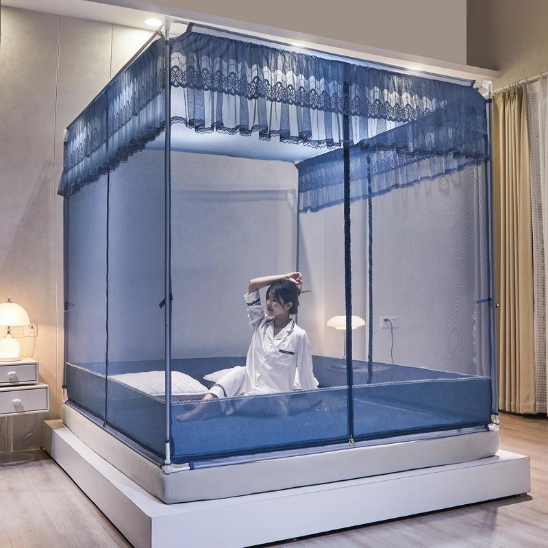 CB#三开门坐床式拉链蕾丝外穿杆全底儿童防摔1.2m1.5m1.8家用蚊帐