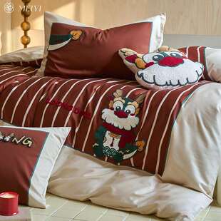 2024新款龙年四件套纯棉全棉100支长绒棉毛巾绣被套新年床上用品