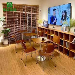 网红韩式咖啡厅海洋板桌椅组合圆桌中古风奶茶甜品店西餐厅小方桌