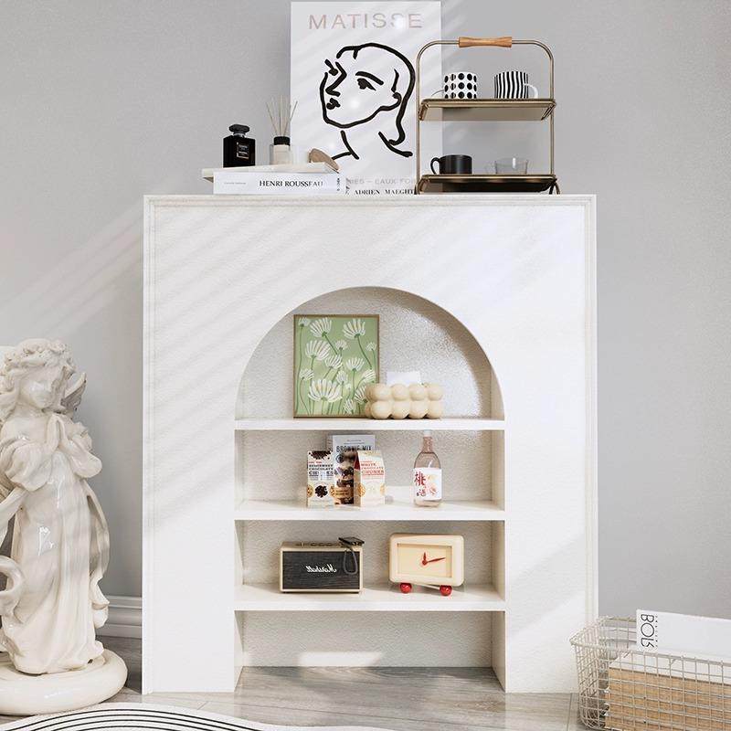 奶油风现代简约白色室内客厅壁炉柜子玄关轻奢摄影收纳柜展示置物