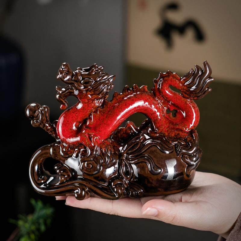 紫砂窑变釉祥龙茶宠摆件可养龙龟摆件茶具配件桌台小摆件茶艺